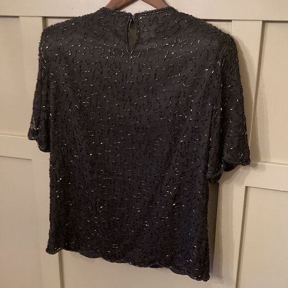 stenay Vintage 80s 100% Silk Beaded Sequined Flower Top Blouse Size Large - Picture 7 of 7